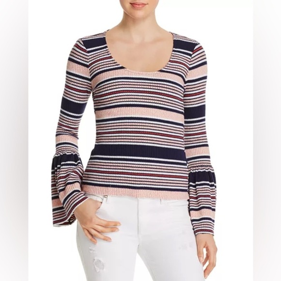 NWT Splendid Striped Flare Bell Sleeve Ribbed Knit Sweater Top Size Medium - Picture 1 of 8